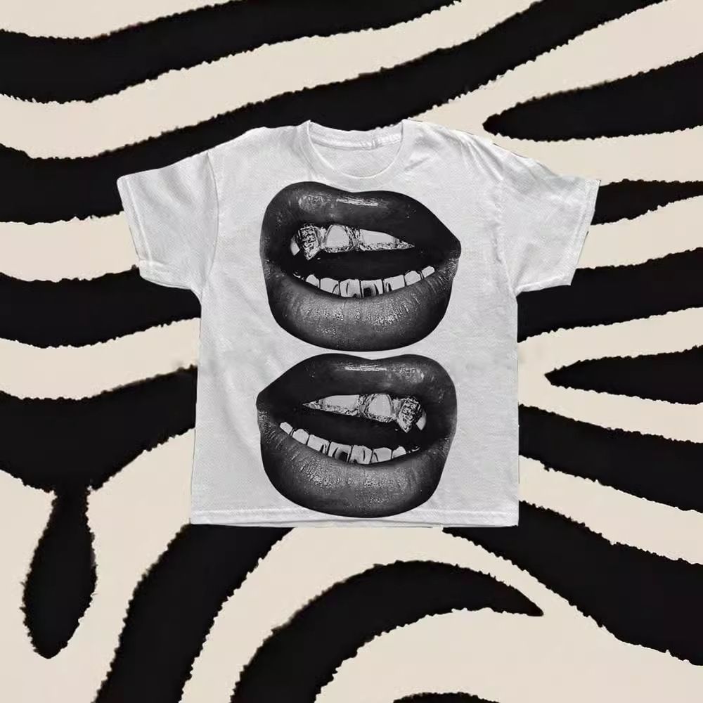 Summer New Women's Gothic Clothing Lip Print Short Top Club Wholesale 2025_ecoleips.com