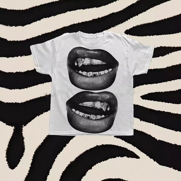 Summer New Women's Gothic Clothing Lip Print Short Top Club Wholesale 2025_ecoleips.com