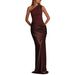 Women's Sleeveless Slim Fit Ruched Panel Solid Color Bodycon Mermaid Hem Maxi Dress – Elegant Party Gown_ecoleips.com