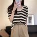 Retro Striped Short Sleeve Knit Top - Breathable Crochet Hollow Out Design Women's Round Neck Blouse In Soft Peach (Xs/S/M/L/Xl)_ecoleips.com