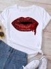 European And American Cross-border Foreign Trade Women's Clothing, Sexy Lips Print Round-neck Short-sleeve T-shirt Top_ecoleips.com