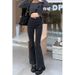 retro Denim Flared Pants For Women, High-waisted, Slim-fit, Straight-leg Black Trousers, European And American Style_ecoleips.com