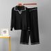Women's High Waist Knitted Two-Piece Suit - Lapel Contrast Casual Pant Set For Spring & Autumn_ecoleips.com