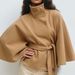 Women's Autumn And Winter New Fashion Solid Color Cape Stand Collar Button Belt Trench Coat_ecoleips.com