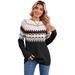 Fair Isle Sweater Women's Geometric Pattern Pullover - Soft Acrylic Knit, Loose Fit, 3D Embroidery, Casual Elegance (Blue/Black/Khaki, S/M/L/XL)_ecoleips.com