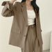 Spring Autumn Casual High-Waisted Draped Wide-Leg Suit Set For Women With Button-Down Jacket Lapel Outerwear_ecoleips.com