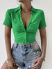 Women's Elegant Solid Color Knitted Short Shirt Fashion Breathable Top Design Short Sleeve_ecoleips.com