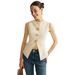 Women's Clothing Jacket Decorative Buttons Solid Color Sleeveless Temperament Vest_ecoleips.com