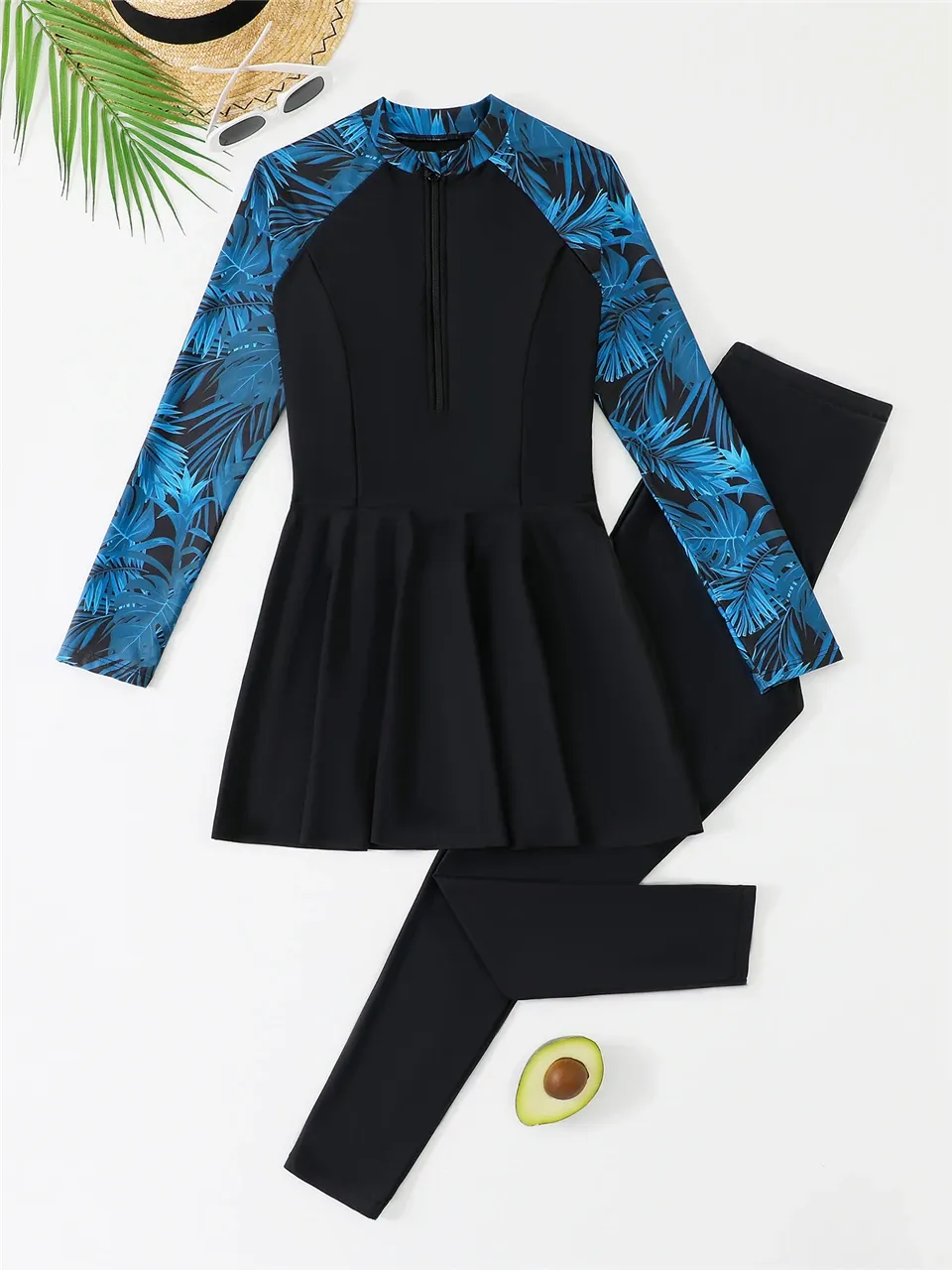 Front Zipper Surfing Swimsuit Dress & Beach Pants 2025 Women 2-Piece Sun Protection Swimwear Female Sport Diving Swimming Suits_ecoleips.com