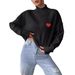 Aria Basics Aria Basics Women's Short Top, Cross-Border European And American Fashion, High-Neck Pullover Sweater, Loose Fit With Heart_ecoleips.com