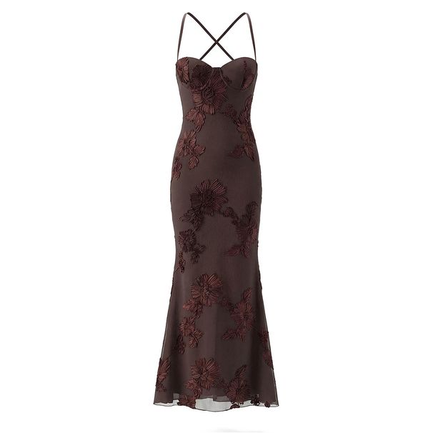 Elegant Bodycon Halter Top Dress European American Style High End with Three Dimensional Flowers Heavy Duty Herringbone Bra_ecoleips.com