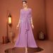 Modest Abaya Dress/Muslim Dress Women Elegant Evening Dress With Starry Sequins & Silver Thread Fringe – Two-Piece Style Long Robe In Pink-Purple_ecoleips.com