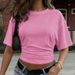 Women's Slim Fit round Neck T-Shirt Summer Breathable Casual Tee Smocked Waist Short Sleeve Stretchy Cotton Top Lightweight_ecoleips.com
