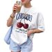 Women's Clothing Summer Women's T-Shirt Loose Short Sleeve Round Neck Niche Letter Cherry Print Style Top_ecoleips.com