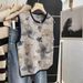 Women's Clothing Digital Printed Diamond Knitted Vest Sleeveless Early Spring Retro Color Block Knitted Layered Top_ecoleips.com