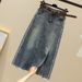 Women's Clothing New Beaded Bow Short-sleeved T-shirt With Split Raw Edge Denim Skirt_ecoleips.com