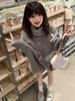 girl Early Autumn Retro Lazy Style Fashion Irregular Pullover Gray Loose For Female Students Cape High Neck Knitted Sweater_ecoleips.com