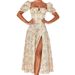 European And American Long 2025 New Women's Fashion Summer Short-sleeved French Fresh Floral Square-neck Dress_ecoleips.com