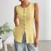 Women's Clothing Pullover Fashion Knitted Sweater Vest Vest Gold Button_ecoleips.com