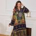 Directly Supplied By The Manufacturer, Yiduoduo's New Cross-border Middle Eastern Printed V-neck Dress, Women's Elegant_ecoleips.com