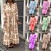 Women's Clothing New Stand Up Collar Trumpet Sleeve Printed Casual Dress_ecoleips.com