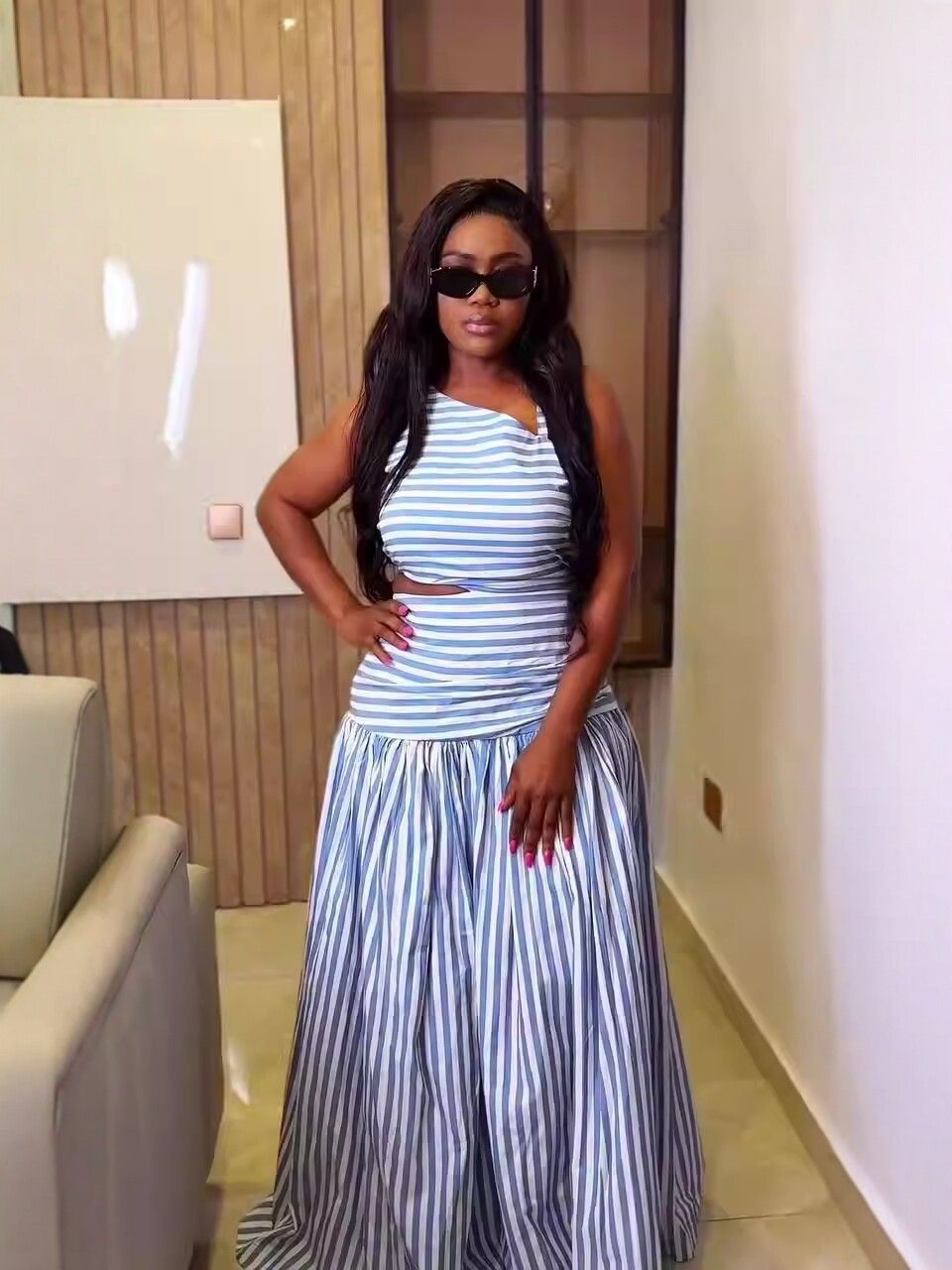 Women's African-Inspired One-Shoulder Backless Maxi Dress Striped Trendy Summer Spring Long Dress_ecoleips.com