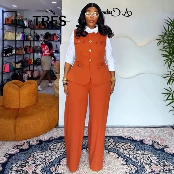 Women's Three Piece Suit Jacket Set with White Shirt And Straight Leg Trousers Color Block Versatile Summer Arrival for Workplace And Casual Wear_ecoleips.com