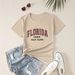 Women's Casual Khaki T-Shirt with Letter And Number Print round Neck Short Sleeve Breathable Cotton Polyester Top for Spring/Autumn Summer_ecoleips.com