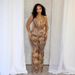 New Leopard Print Slim Sexy Hot Girl Lace Up Halter Neck Backless Top Trousers Suit_ecoleips.com