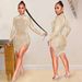 Women's Sexy Nightclub Mesh See-through Hot Diamond Bubble Beads Tassel Round Neck Long-sleeved Dress_ecoleips.com