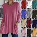 Women's Casual Long Sleeve T-Shirt Round Neck Pocket Detail Solid Color Spring/Summer New American Style_ecoleips.com