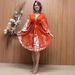 Women's Clothing Casual Fashion Printed Tie Strap Slit V Neck Long Sleeve Dress_ecoleips.com