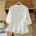 Women's Chinese Style Embroidered Cardigan Shirt Loose Fit Cotton Linen Blouse V-Neck 3/4 Sleeve Summer Top Versatile_ecoleips.com