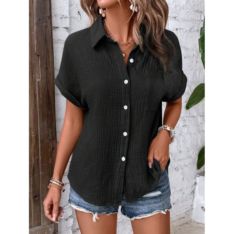Women's Clothing Summer New Women's Shirt Solid Color Casual Button Shirt Women_ecoleips.com