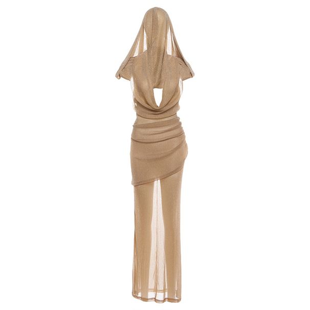 Autumn/Winter Women's Slim Fit Hooded Dress Sexy Backless Deep V Neck Sleeveless Fashionable European And American Style_ecoleips.com