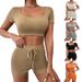 Women's Clothing Summer Women's Solid Color Crop Top Square Neck Sports And Leisure Suit Fashion Outfit Loose Fit Summer Two Piece Set_ecoleips.com