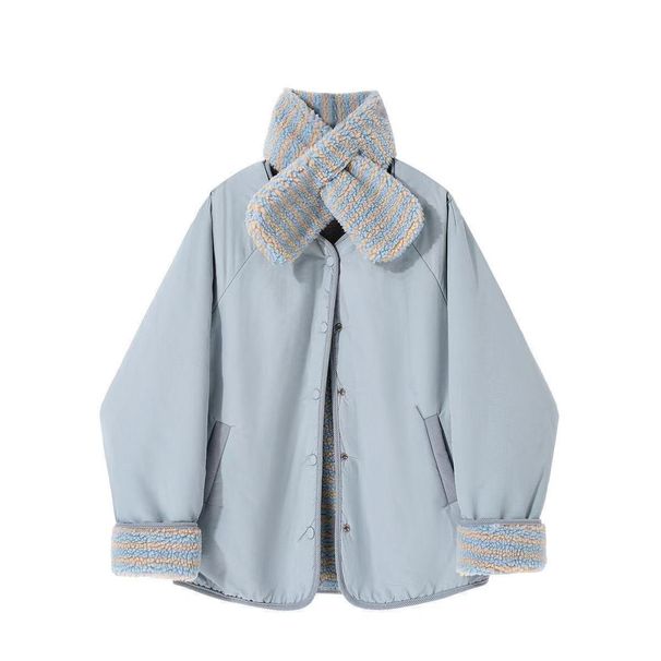 Double-sided Cotton-padded Clothes, Fleece Korean Cotton-padded Clothes V-type Cotton-padded Jackets 2025 New Warm And Loose Coats_ecoleips.com