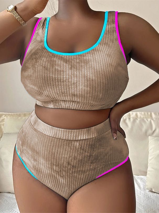 plus Size Sexy Swimsuit Color Block Tie Dye European American Export Style Bikini Set for Women Wire Free Chest Pad Included_ecoleips.com