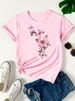 European And American Cross-border Foreign Trade Women's Floral Butterfly Round-neck Printed Short-sleeve T-shirt Top_ecoleips.com