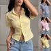 Women's V-Neck Stripe Short Sleeve Shirt Summer Casual Stretch Polyester Spandex Blouse Comfortable Breathable Tops for Office Daily Wear_ecoleips.com