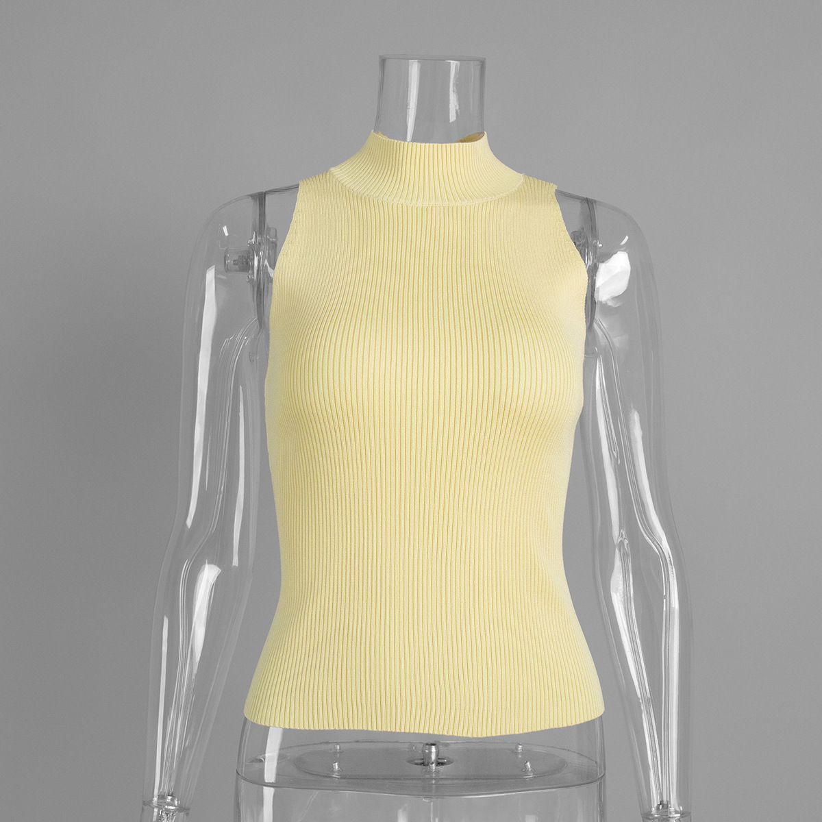 Women's Slim Fit Knit Vest – Semi High Neck Sleeveless Top For Summer Layering Flattering Silhouette_ecoleips.com