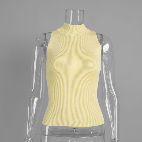 Women's Slim Fit Knit Vest – Semi High Neck Sleeveless Top For Summer Layering Flattering Silhouette_ecoleips.com