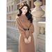 French-Inspired Knit Dress For Women – Slim-Fitting High-Waist Long Sleeve Dress In Beige & Brown | Elegant & Vintage (S-XL)_ecoleips.com