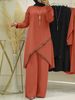 H720#Spring And Autumn Muslim Two-Piece O-Neck Long Sleeve Shirt Wide-Leg Pants Suit Casual Women's Set_ecoleips.com