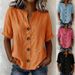 Women's V Neck T-Shirt Loose Fit Solid Color Button Detail Summer Top American Style_ecoleips.com