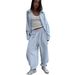 Women's Breathable Striped Shirt Tie-Waist Pants Set 100% Cotton Spring Fall Outfit Pink Blue S M L_ecoleips.com