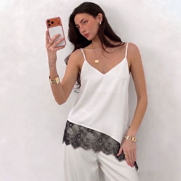 V-Neck Asymmetrical Lace Trim Sleeveless Top - Relaxed Fit Camisole For Women, Breathable Daily Wear Blouse_ecoleips.com