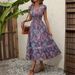 Elegant French Style Solid Color Cotton Maxi Dress Round Neck Short Sleeve Women's Spring Summer Resort Style Dress_ecoleips.com