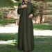 In-stock Muslim Women's Clothing New Model: Cross-border Arabic Solid Color Dress With Ribbon, Puff Sleeves, Loose Fit,_ecoleips.com