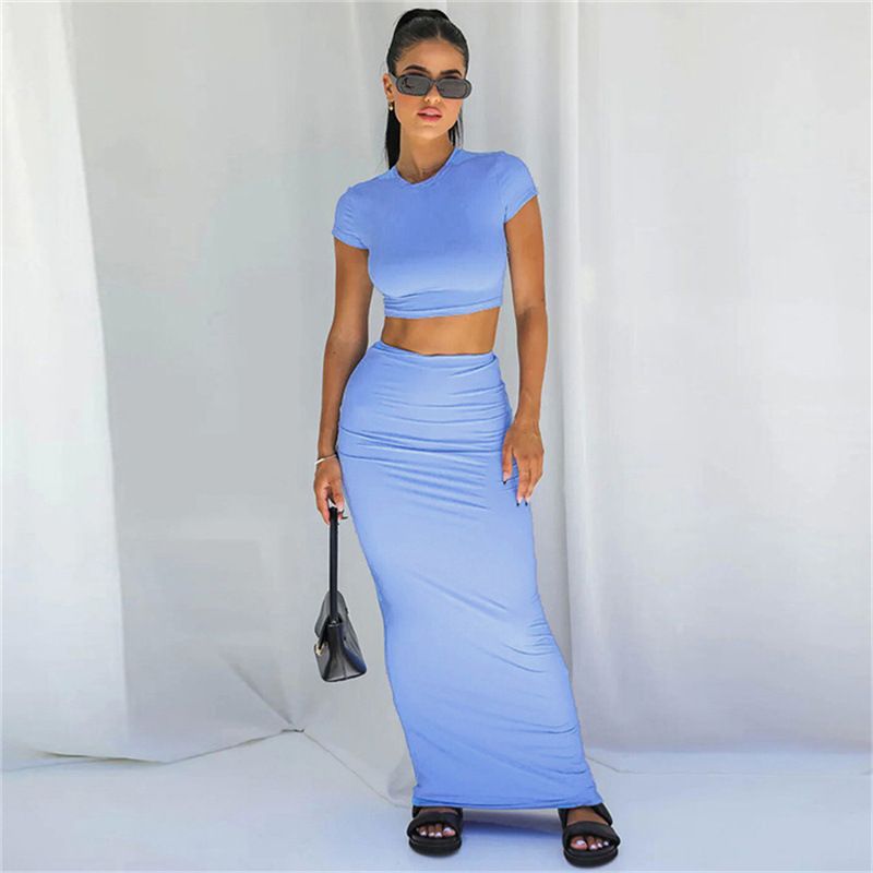 Women's Spring Summer Casual Set Style Short Cropped T-Shirt High Waisted Pencil Skirt Plus Size_ecoleips.com